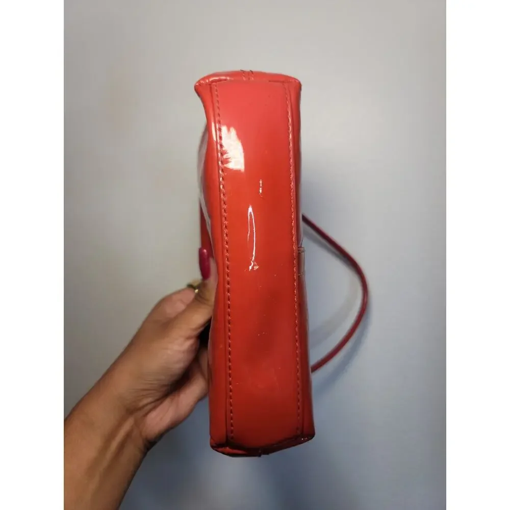 Coach Turnlock Wristlet Patent Leather Red Orange